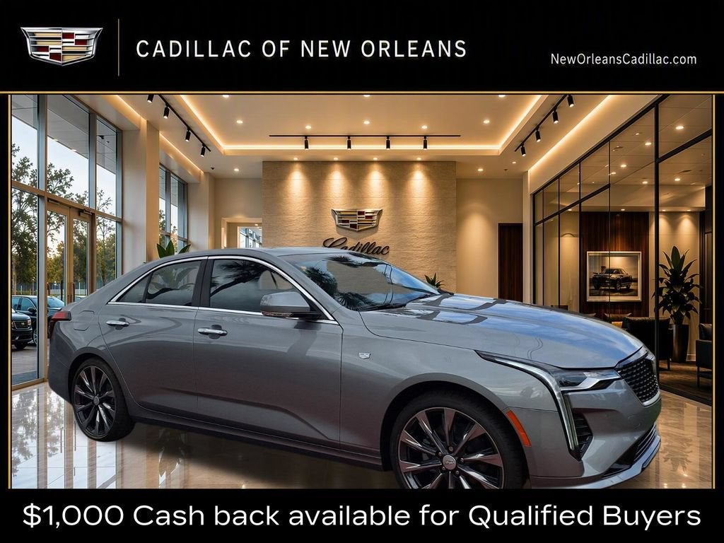2026 Cadillac CT4 Premium Luxury in Argent Silver Metallic — front three-quarter view