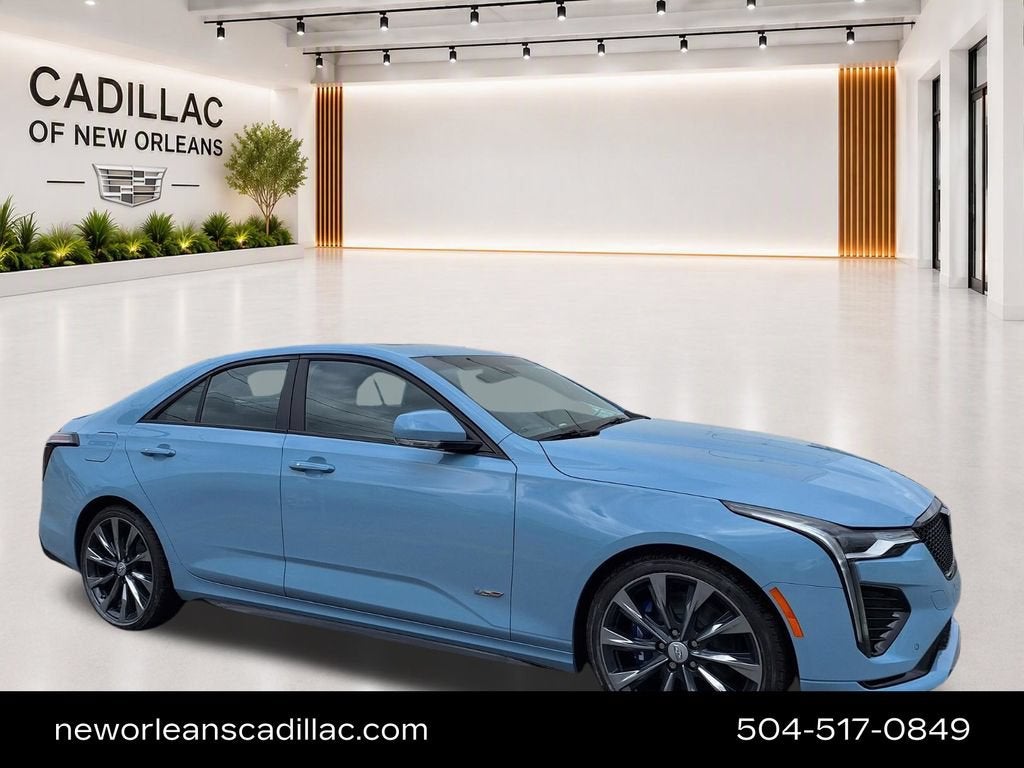 2026 Cadillac CT4-V V-Series in Drift Metallic — front three-quarter view