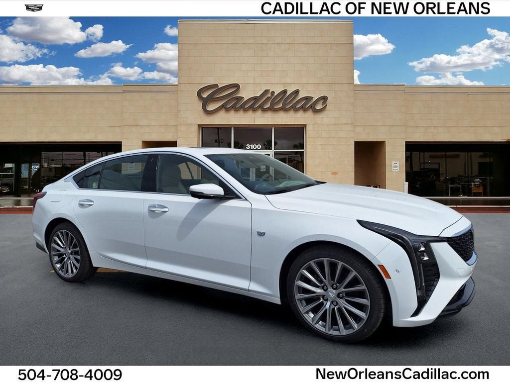 2026 Cadillac CT5 Premium Luxury in Summit White — front three-quarter view