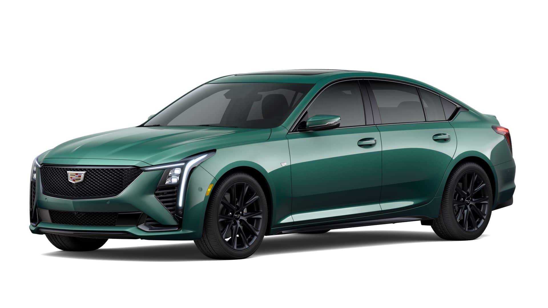 2026 Cadillac CT5 Sport in Typhoon Metallic — front three-quarter view