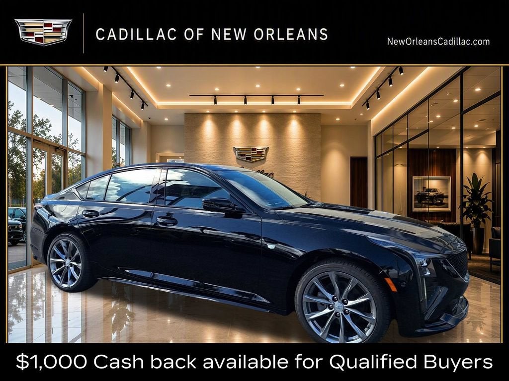 2026 Cadillac CT5 Sport in Black Raven — front three-quarter view