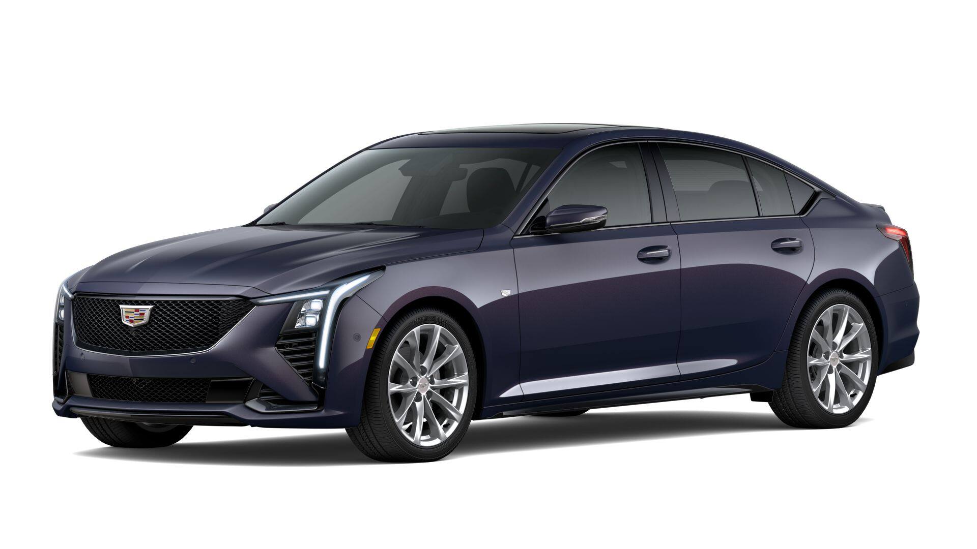 2026 Cadillac CT5 Sport in Midnight Sky Metallic — front three-quarter view