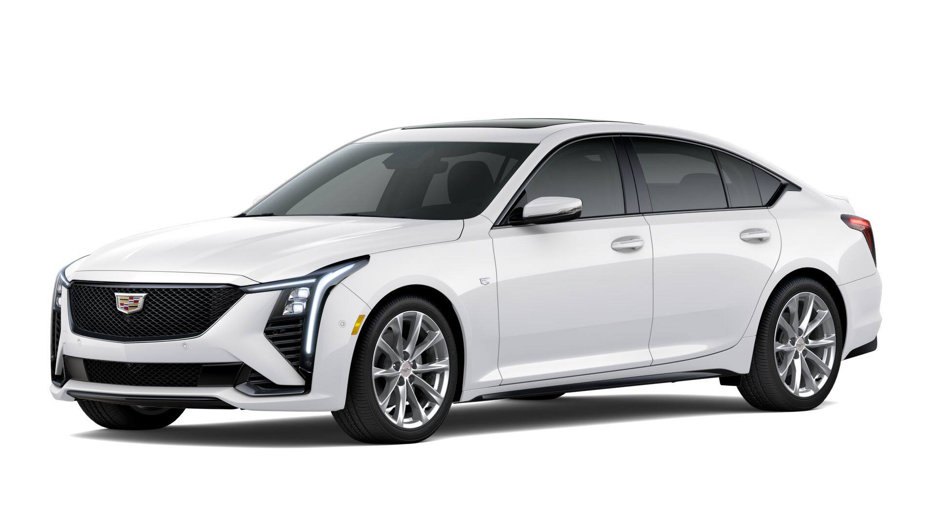 2026 Cadillac CT5 Sport in Vibrant White Tricoat — front three-quarter view