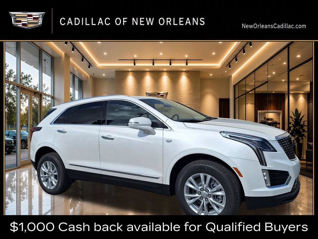 2026 Cadillac XT5 Luxury in Crystal White Tricoat — front three-quarter view