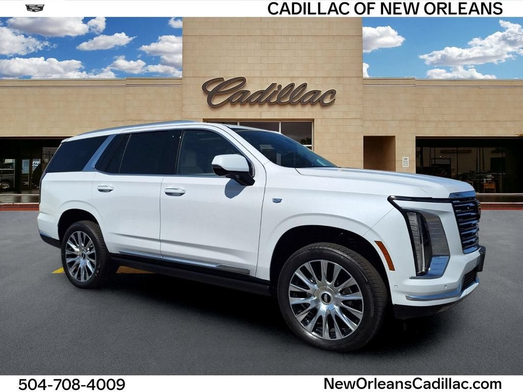 2026 Cadillac Escalade Platinum Luxury in Vibrant White Tricoat — front three-quarter view