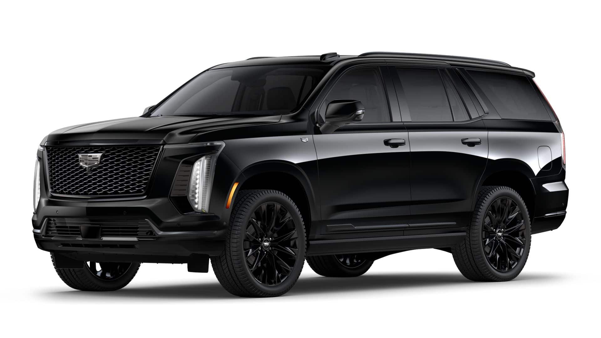 2026 Cadillac Escalade Platinum Sport in Black Raven — front three-quarter view